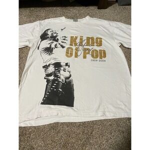 Michael Jackson King of Pop Memorial T-Shirt White Gold Glitter XL New Horizon